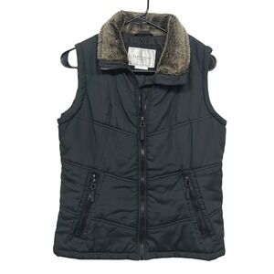 Cabincore Faux Fur Collar Quilted Puffer Vest S Black Cozy Winter Outdoor Layer